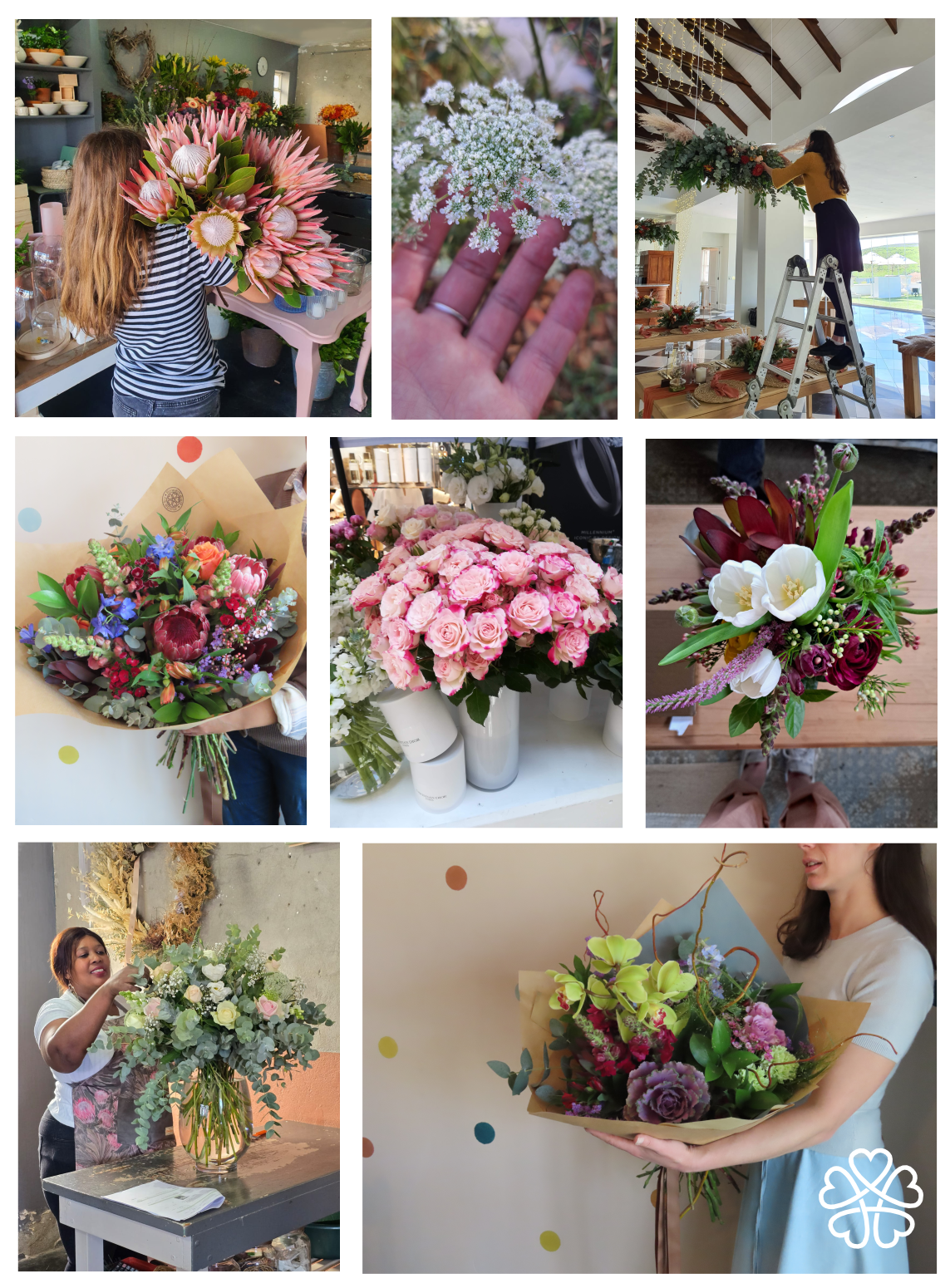 Florist composing an arrangement at a studio table